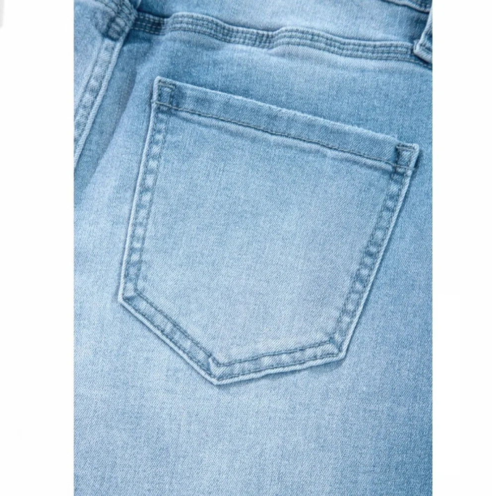 Light Blue High Rise Shift Slit Straight Leg Jeans - Picture 7 of 14